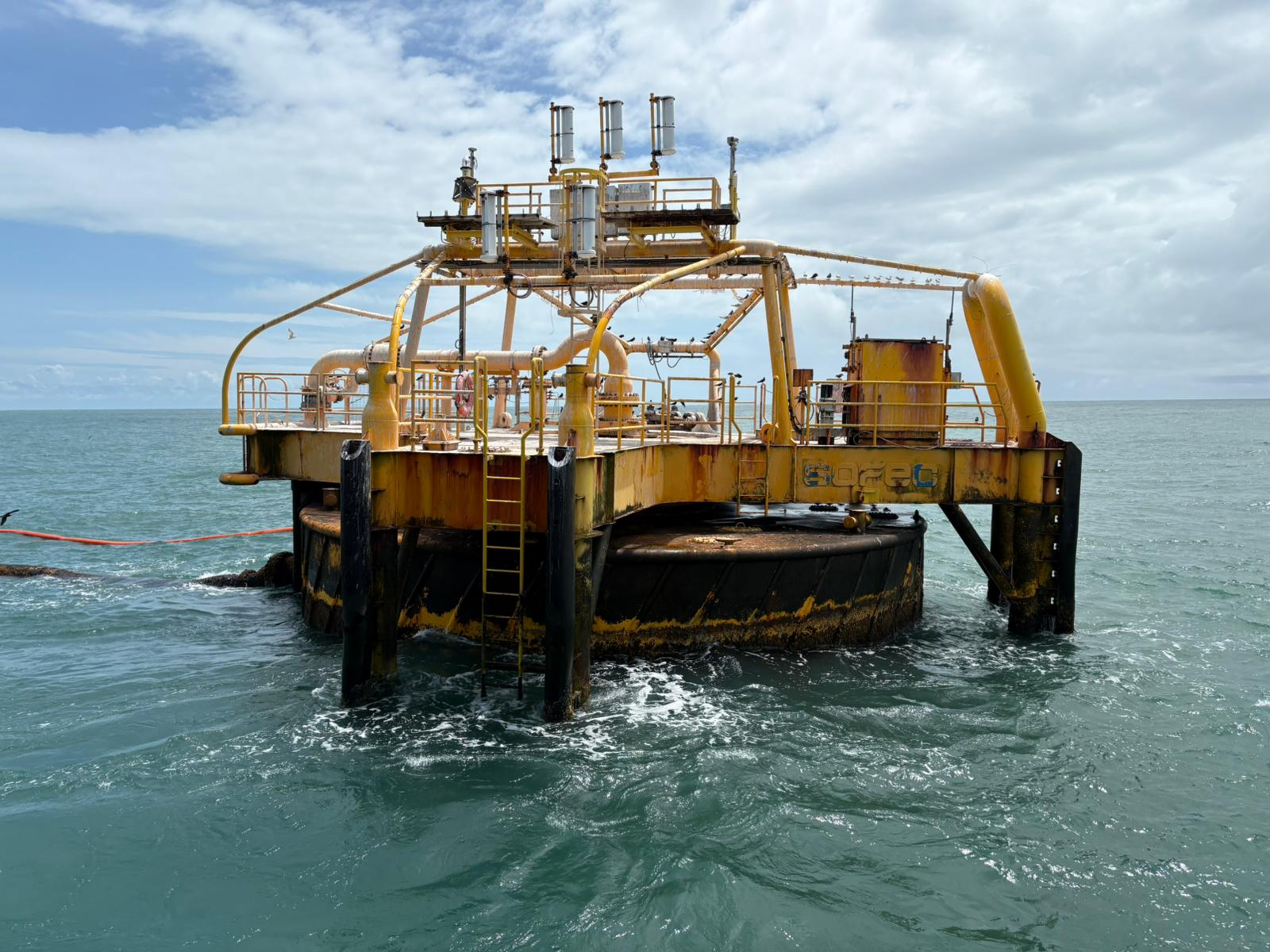 CALM buoy hull before MTIS blast and paint works during the 2025 offshore campaign at Kumul Platform in Papua New Guinea